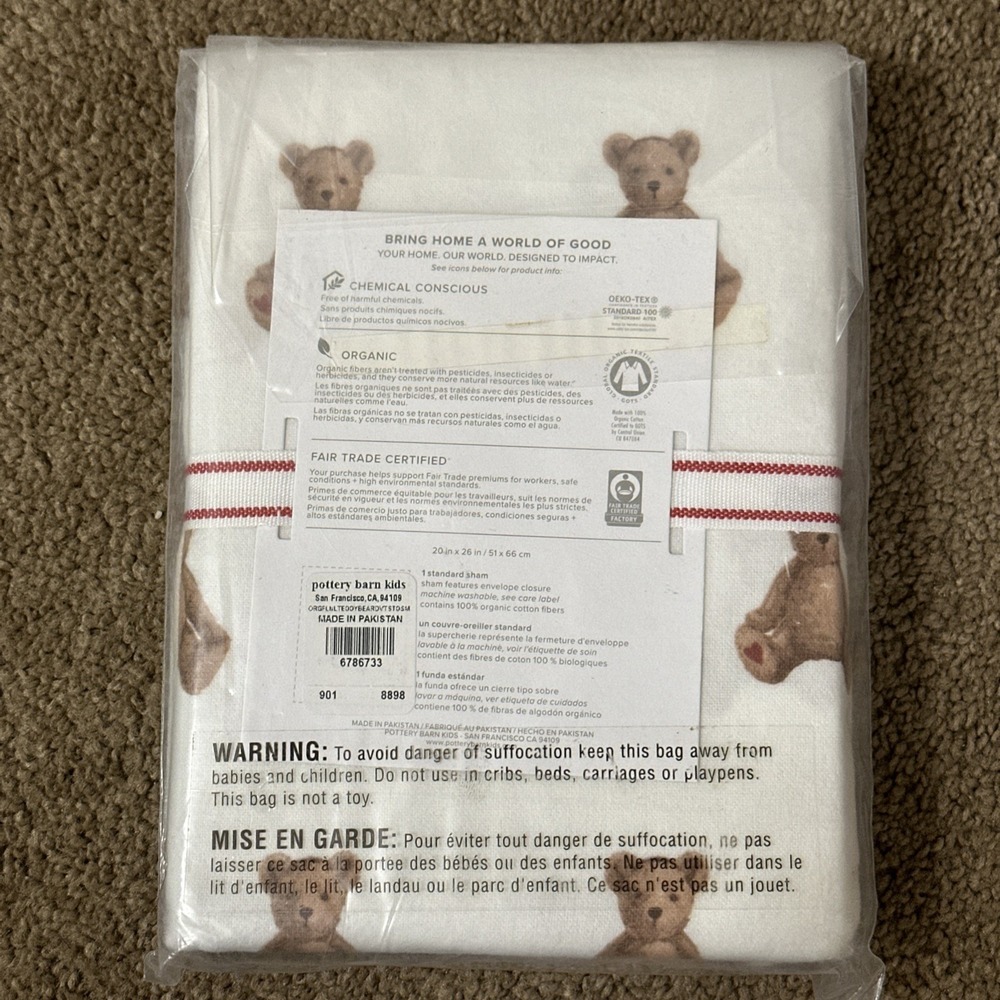 Pottery Barn PILLOW SHAM holiday Disney Teddy Bear gift Christmas flannel \ - Picture 2 of 2